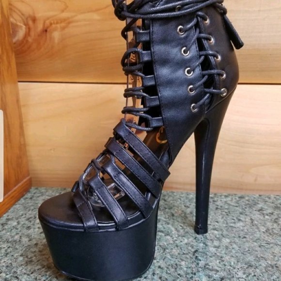 Privileged Shoes - Privileged TBT Black Corset High Heel Platform Shoes